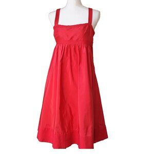 J. Crew Red Silk Y2k Empire Retro 50s Waist Jumper Cross Strap Midi Dress